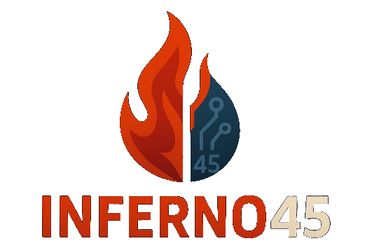 Inferno45 logo: a flame beside a circuit-board droplet above the word INFERNO45